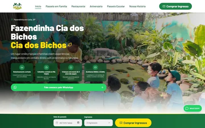 Site de Cia dos Bichos desenvolvido pela M2Z